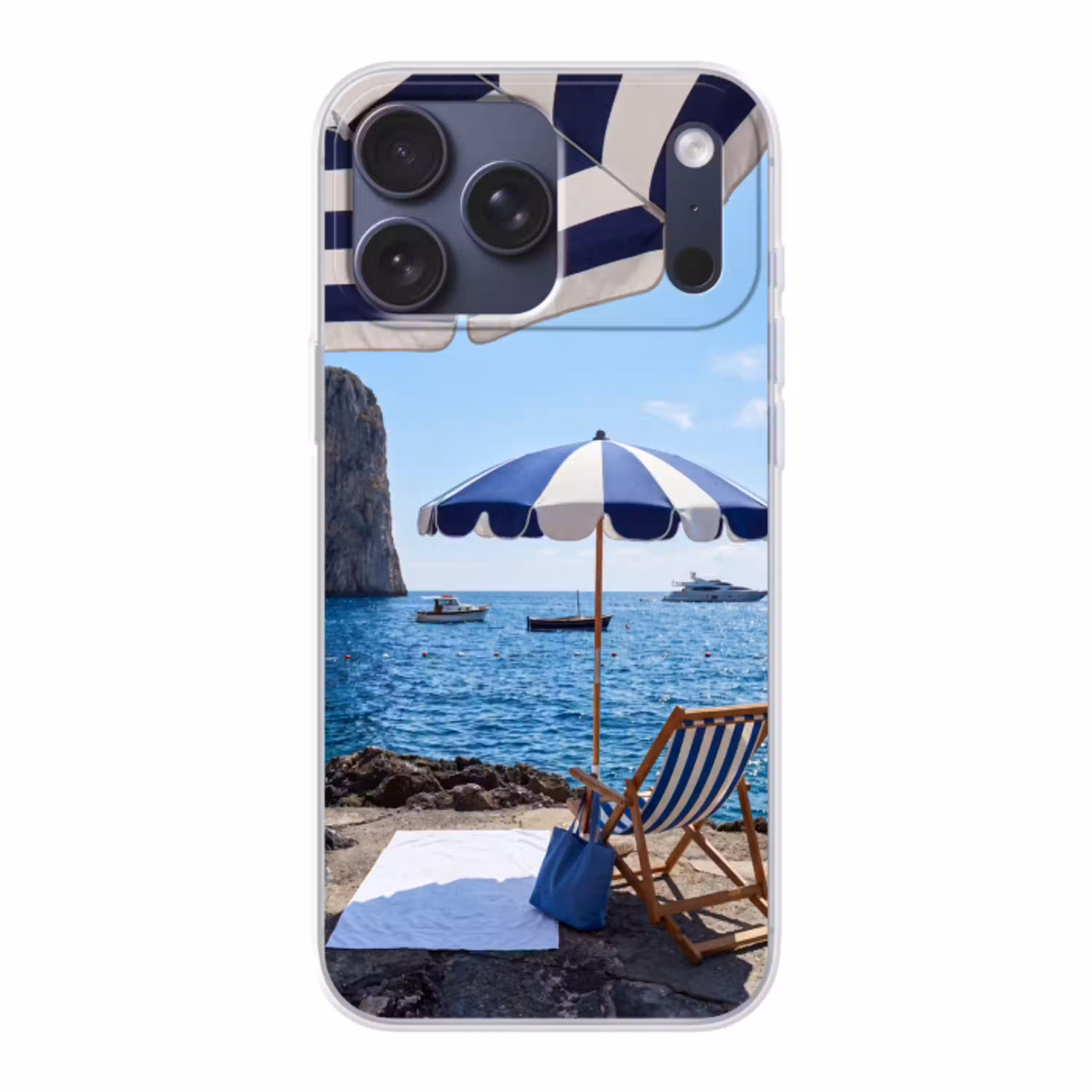 Strand - Ligstoel - Parasol - Zomer - Blauw Telefoonhoesje iPhone 17 Pro Max klein -3d