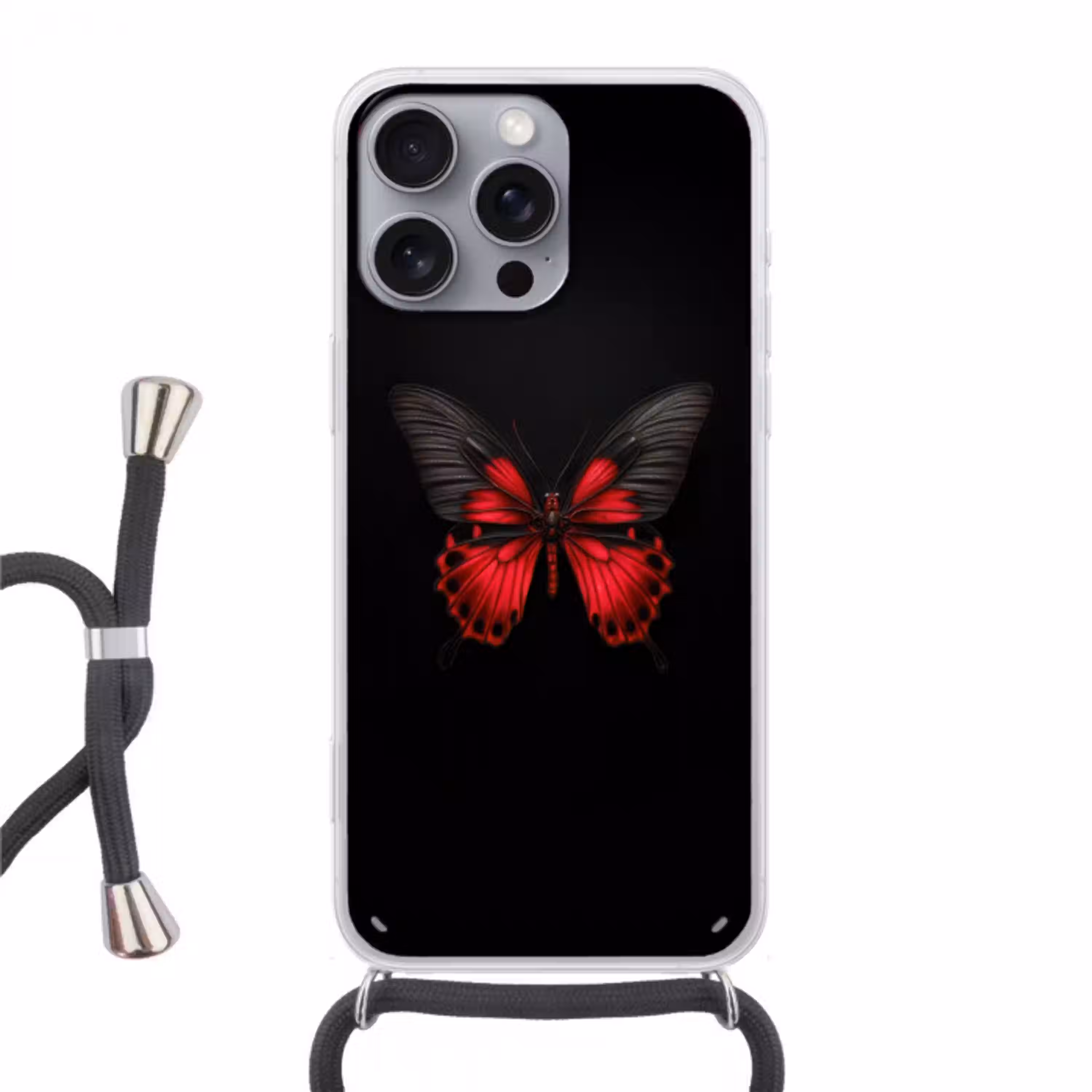 Vlinder - Rood - Contrast Hoesje iPhone 16 Pro Max met koord klein -3d