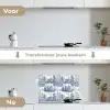 Huizen - Bomen - Water - Vogels - Blauw keuken achterwand spatscherm klein 900 -voor_na_NL