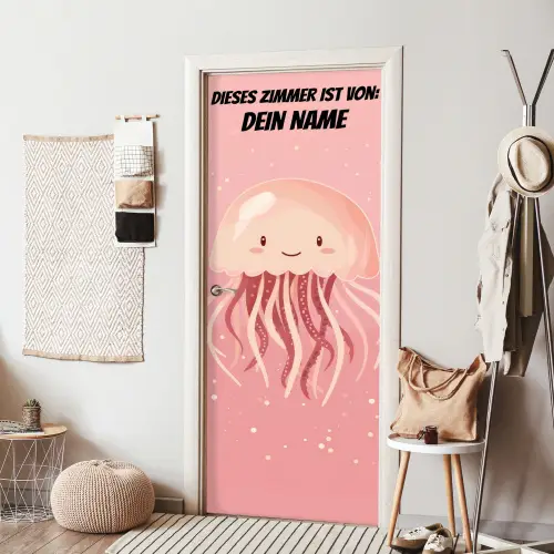 Niedliche Qualle auf rosa Hintergrund. deurposter klein -sfeer6
