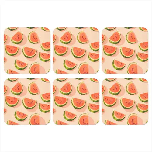 Watermeloen - Schijfjes - Pitten - Rood onderzetter kurk middel -3d