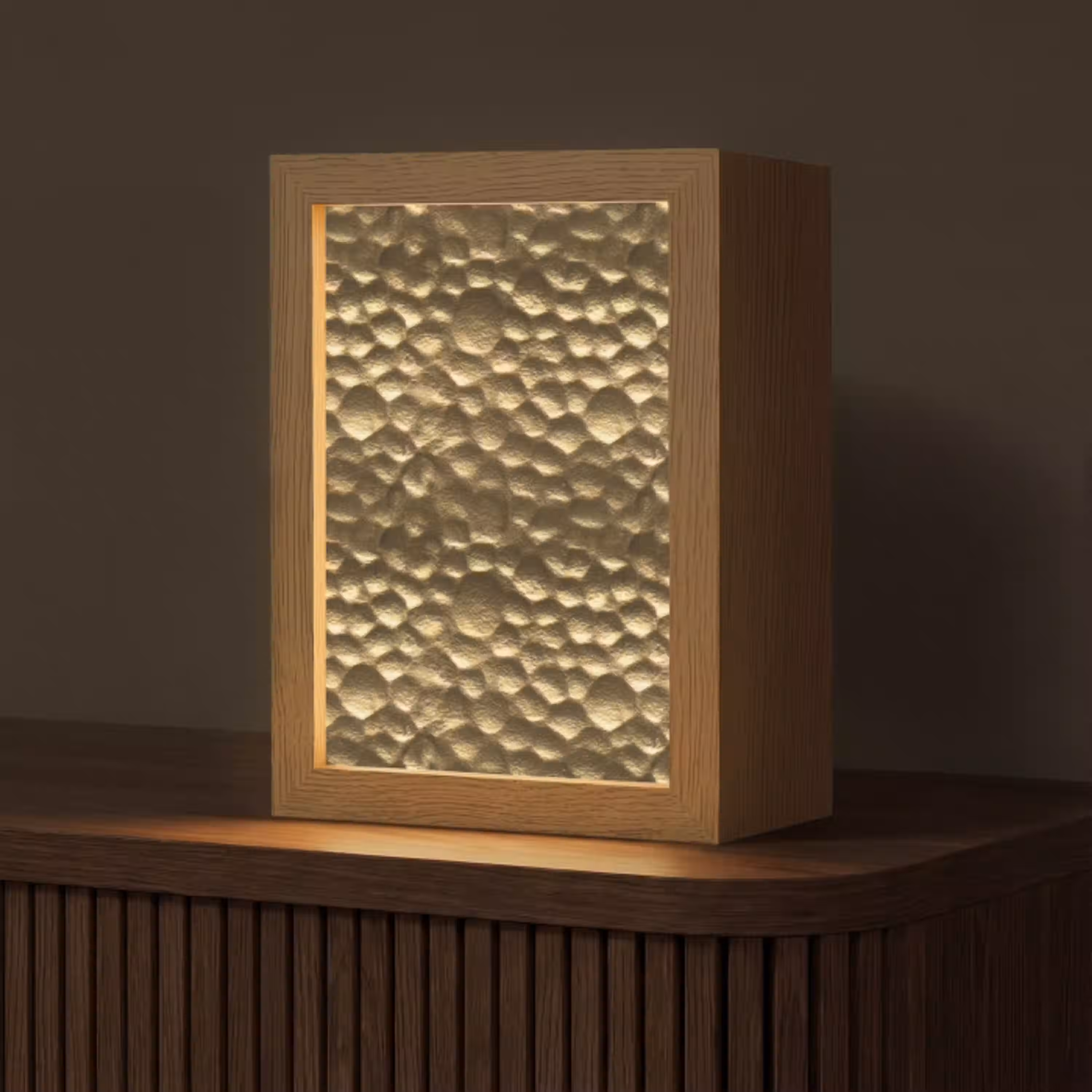 Gehamerd - Reliëf - Textuur - Bronsgoud Light Box met kabel (Tafellamp) klein 925 -z3d_website