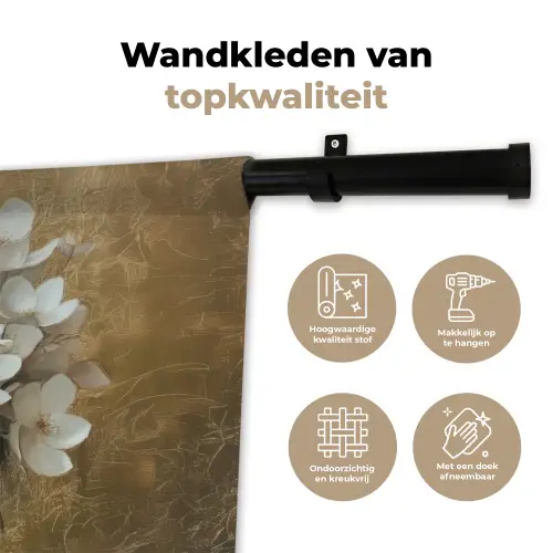 Gezicht - Bloemen - Goud - Abstract Wandkleed katoen klein -sfeer2