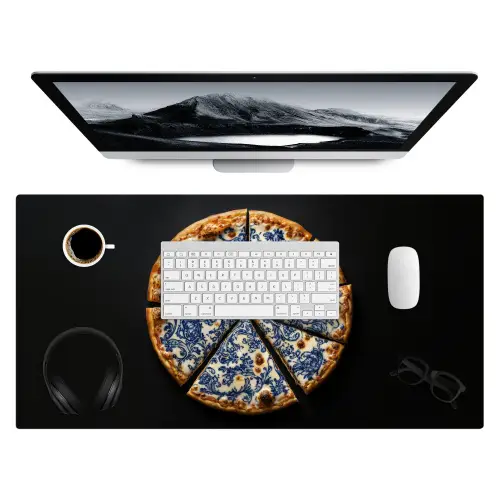 Pizza - Eten - Delftsblauw Muismat XXL klein -3d