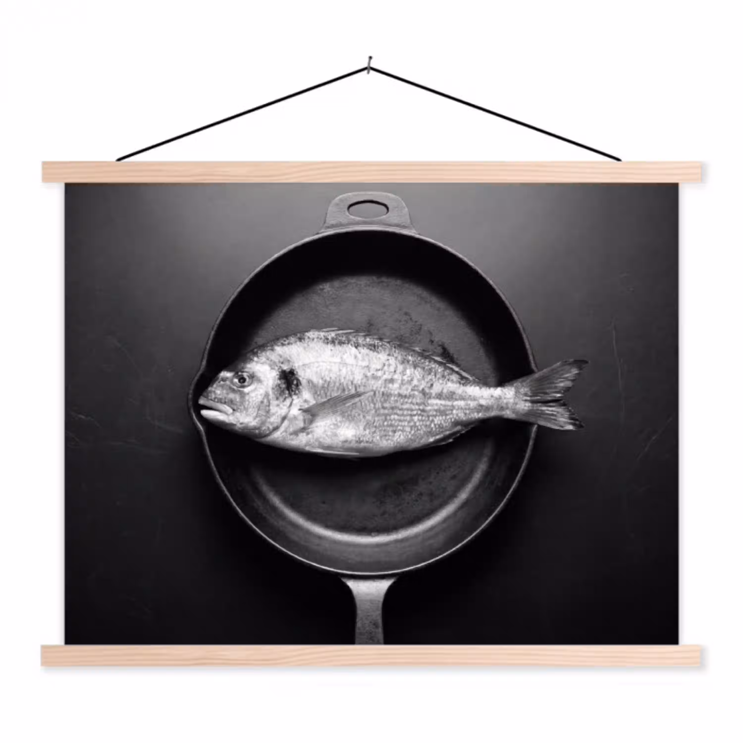 Pan - Vis - Zwart - Wit textielposter latten blank klein -3d
