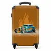 Blauwe auto met gele vlammen Koffer - NBS - Handbagage middel -productfoto_recht