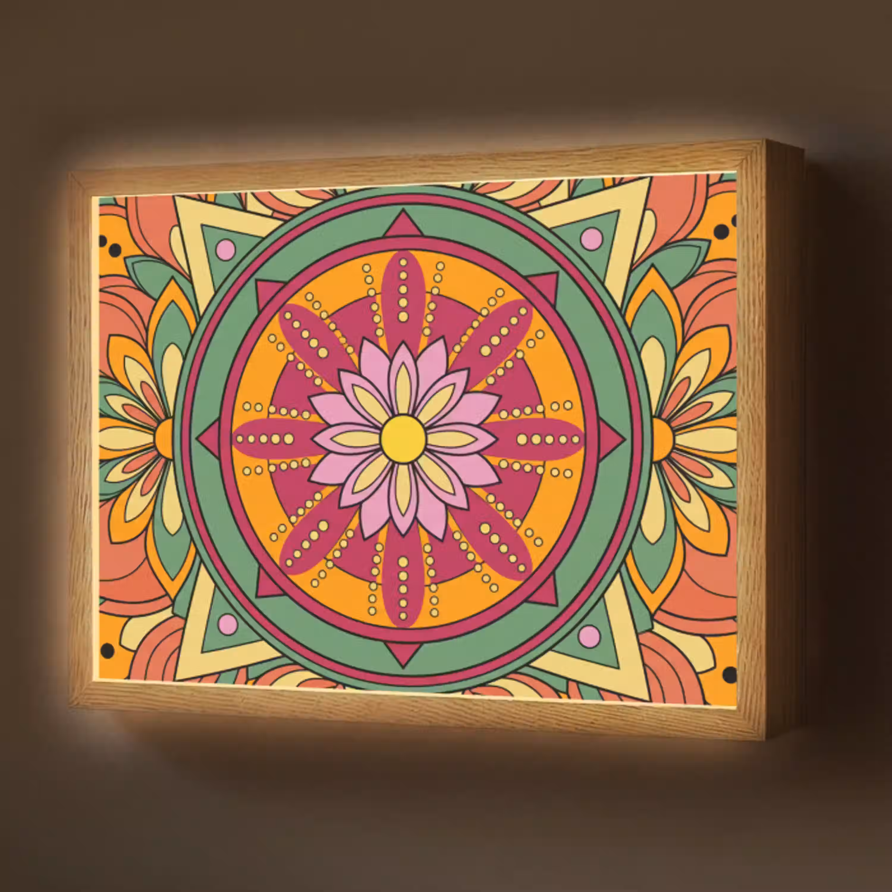 Mandala - Bloemen - Abstract - Kleurrijk Light Box met batterij (Wandlamp) middel -z3d_website