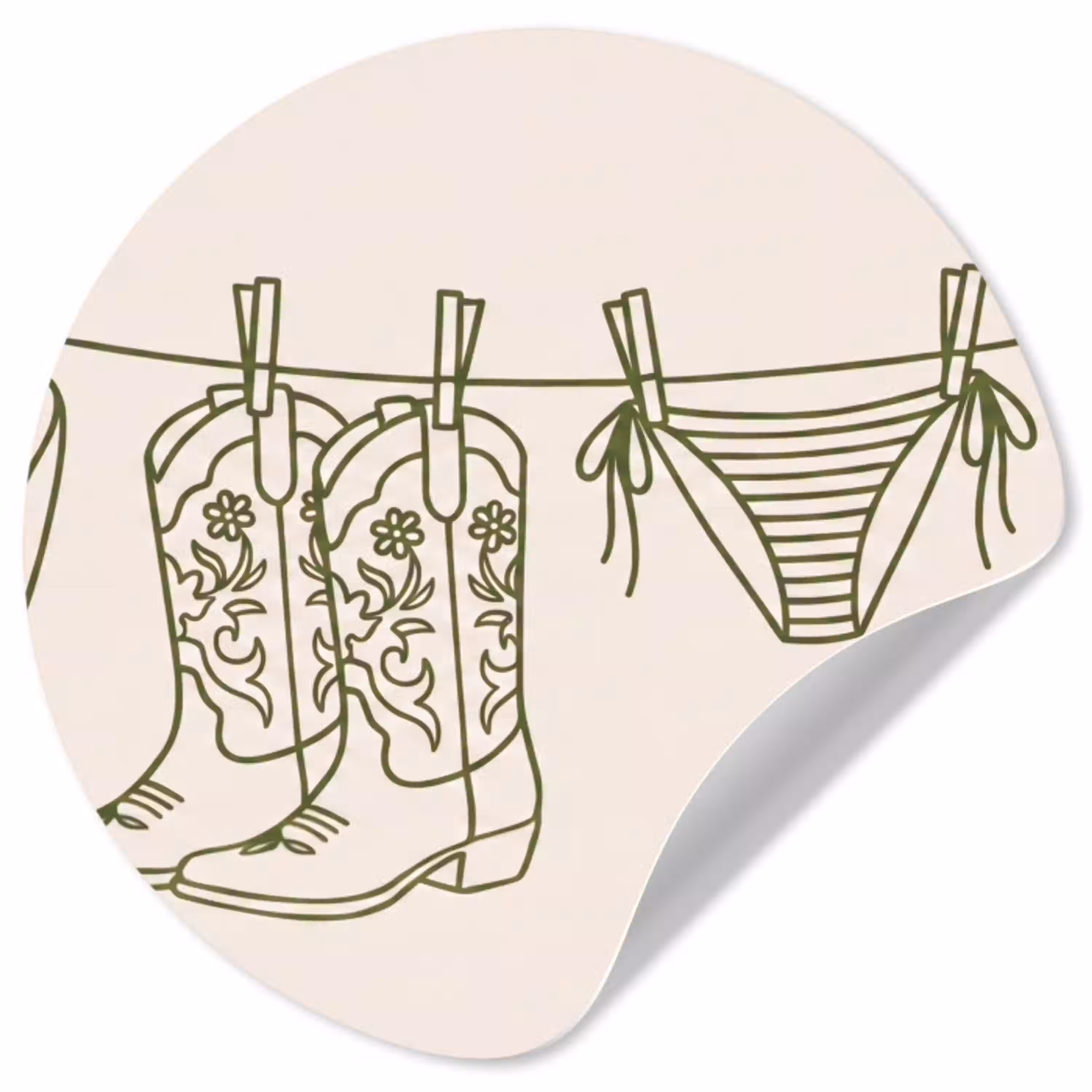 Kleding - Waslijn - Zomer - Lijntekening - Groen Wandcirkel behangsticker klein -3d