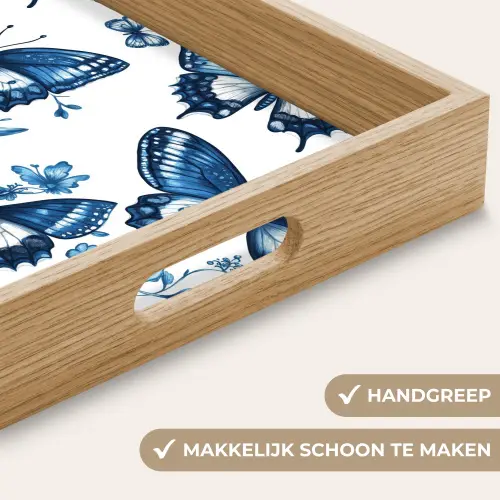 Blauw - Vlinders - Bloemen - Wit Dienblad Rechthoek middel 911 -USP_HandgreepNL