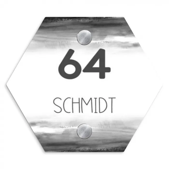 Aquarel - Zwart wit - Modern Naambord Hexagon klein -3d