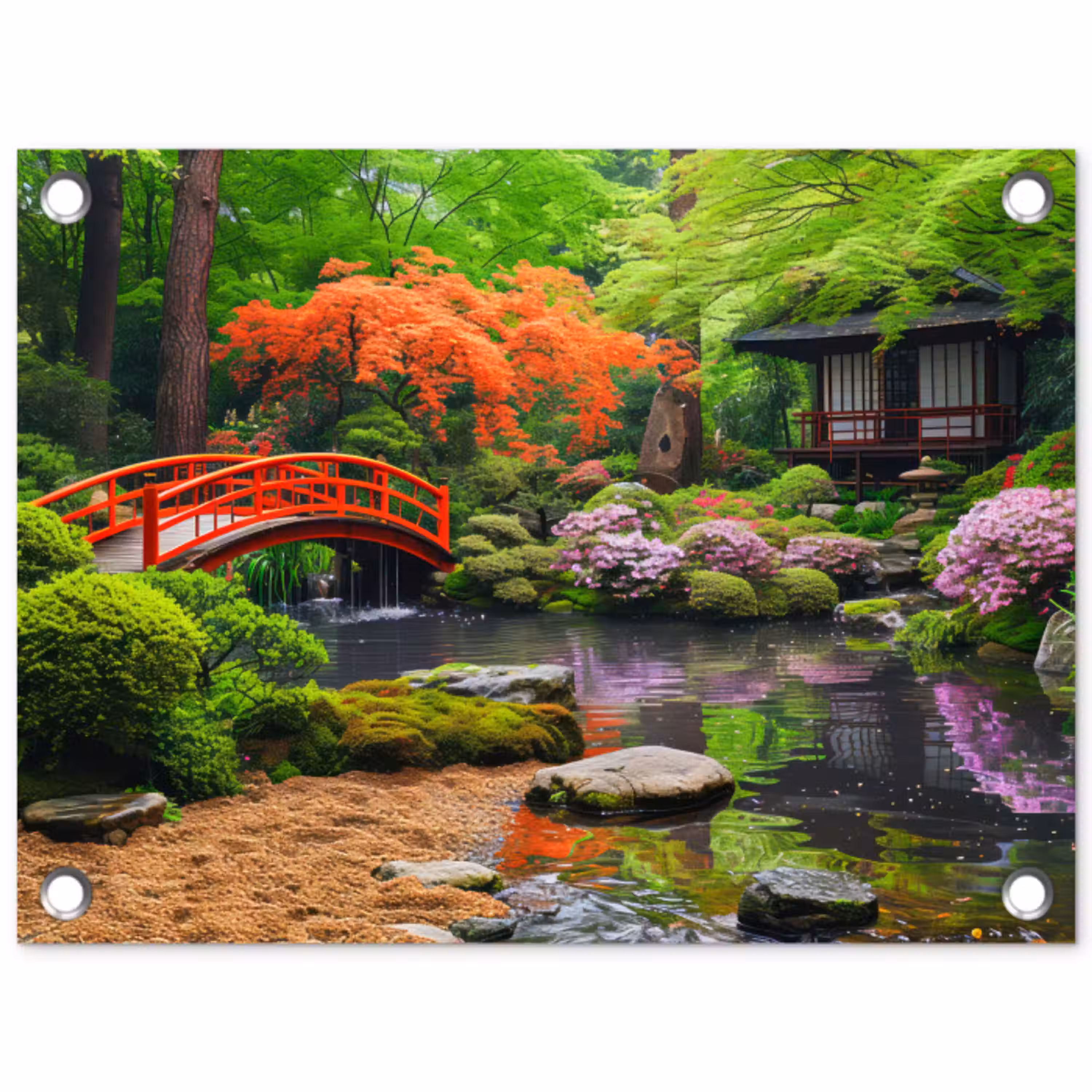 Kleurrijke Japanse Tuin tuinposter los doek klein -3d
