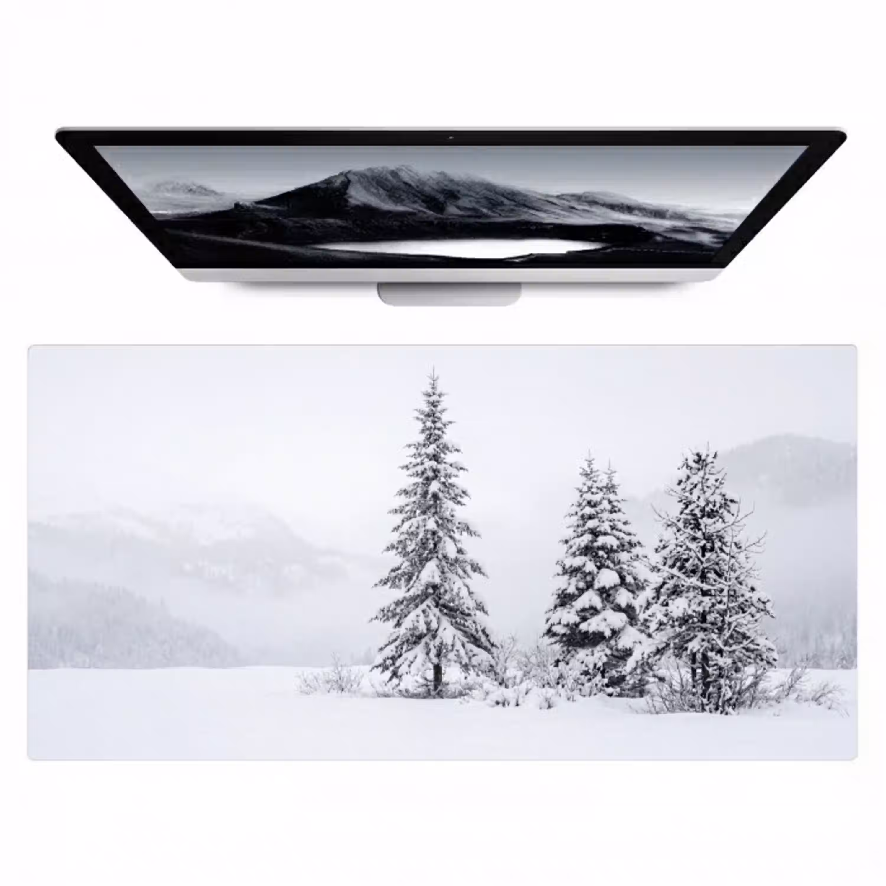 Fijnsparren - Sneeuw - Winter - Landschap - Stilte Muismat XXL klein -zzz3d