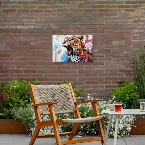 Abstract - Luipaard - Kleurrijk Tuinposter op houten frame 2 cm dik klein -sfeer3