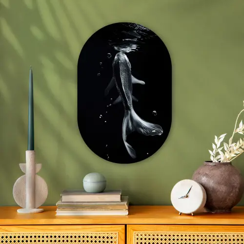 Koi - Vissen - Water - Zwart Wandcirkel Ovaal Forex klein -sfeer2