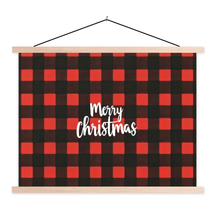 Geruit - Rood - Tekst - Christmas textielposter latten blank klein -3d