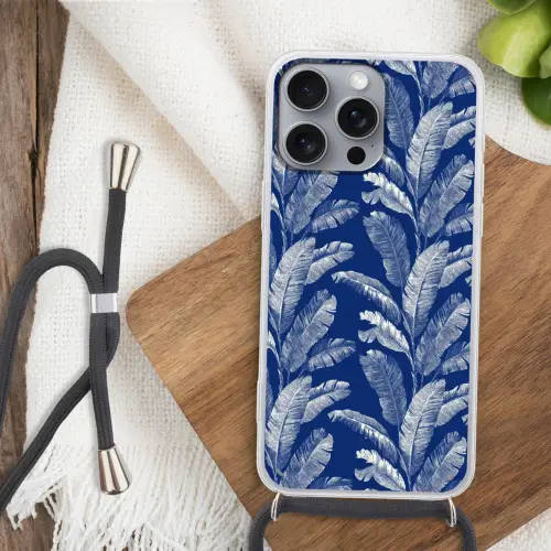 Blad - Palm - Blauw Hoesje iPhone 16 Pro Max met koord klein 804 -sfeer4