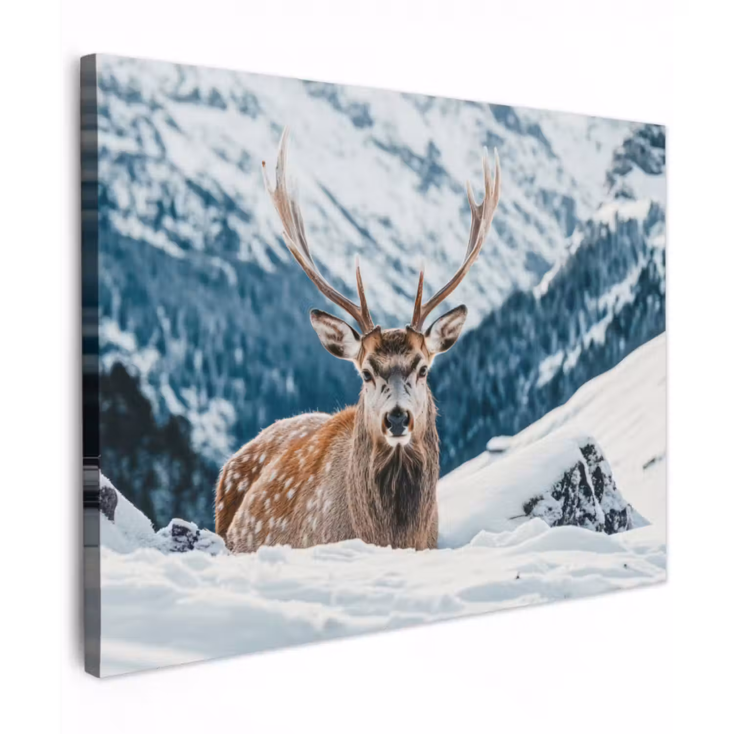 Leinwandbild - Hirsche - Landschaft - Winter - Natur - Tiere - Berge