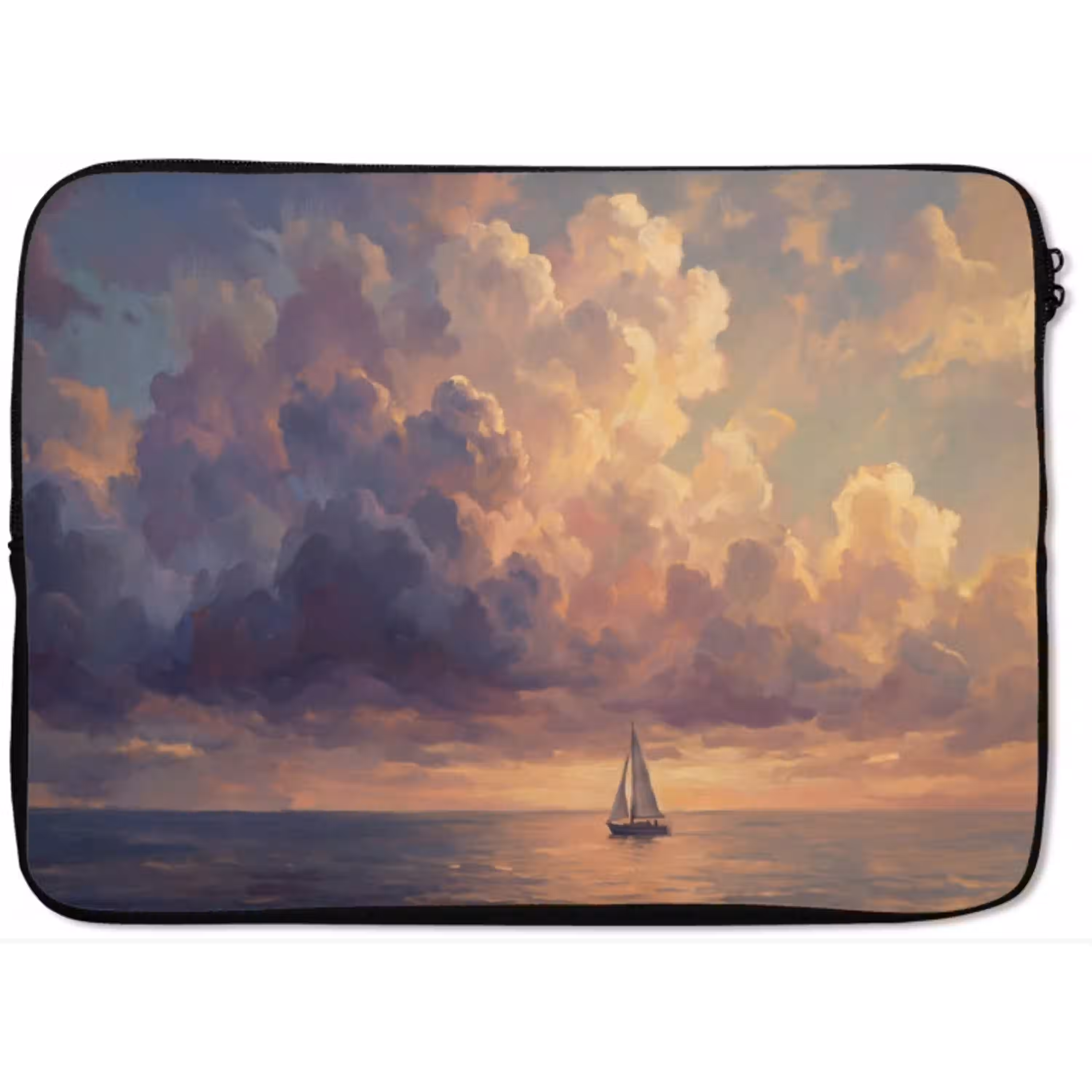 Boot - Zonsondergang - Zee - Natuur - Goud laptophoes neopreen klein -zkaufland3dotto