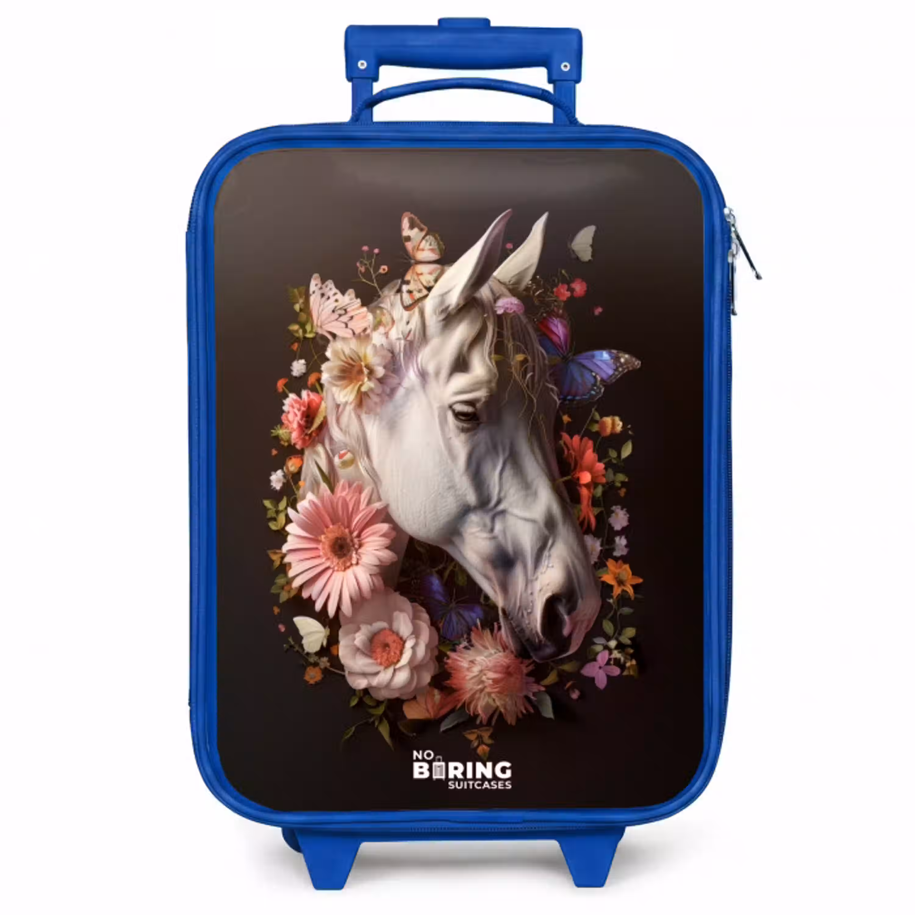 Wit paardenhoofd tussen kleurrijke bloemenkrans Kinderkoffer - Blauw klein -zzz_website3d