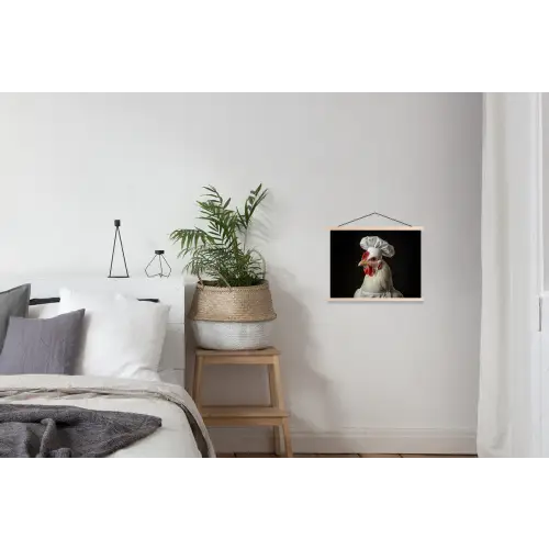Kok - Rood - Kip textielposter latten blank klein -woonkamer
