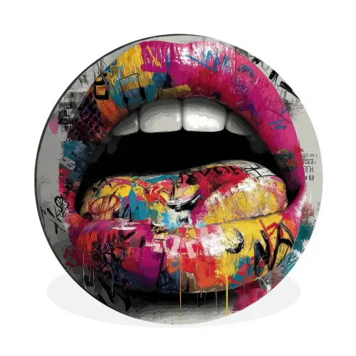 Lippen - Graffiti - Expressief Wandcirkel aluminium klein -3d