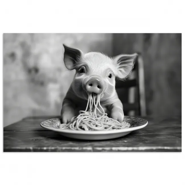 Varken - Schattig - Spaghetti - Zwart wit - Dier poster papier klein -3d
