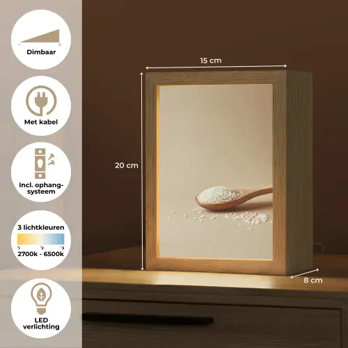 Lepel - Rijst - Hout - Beige Light Box met kabel (Tafellamp) klein -USP_NL