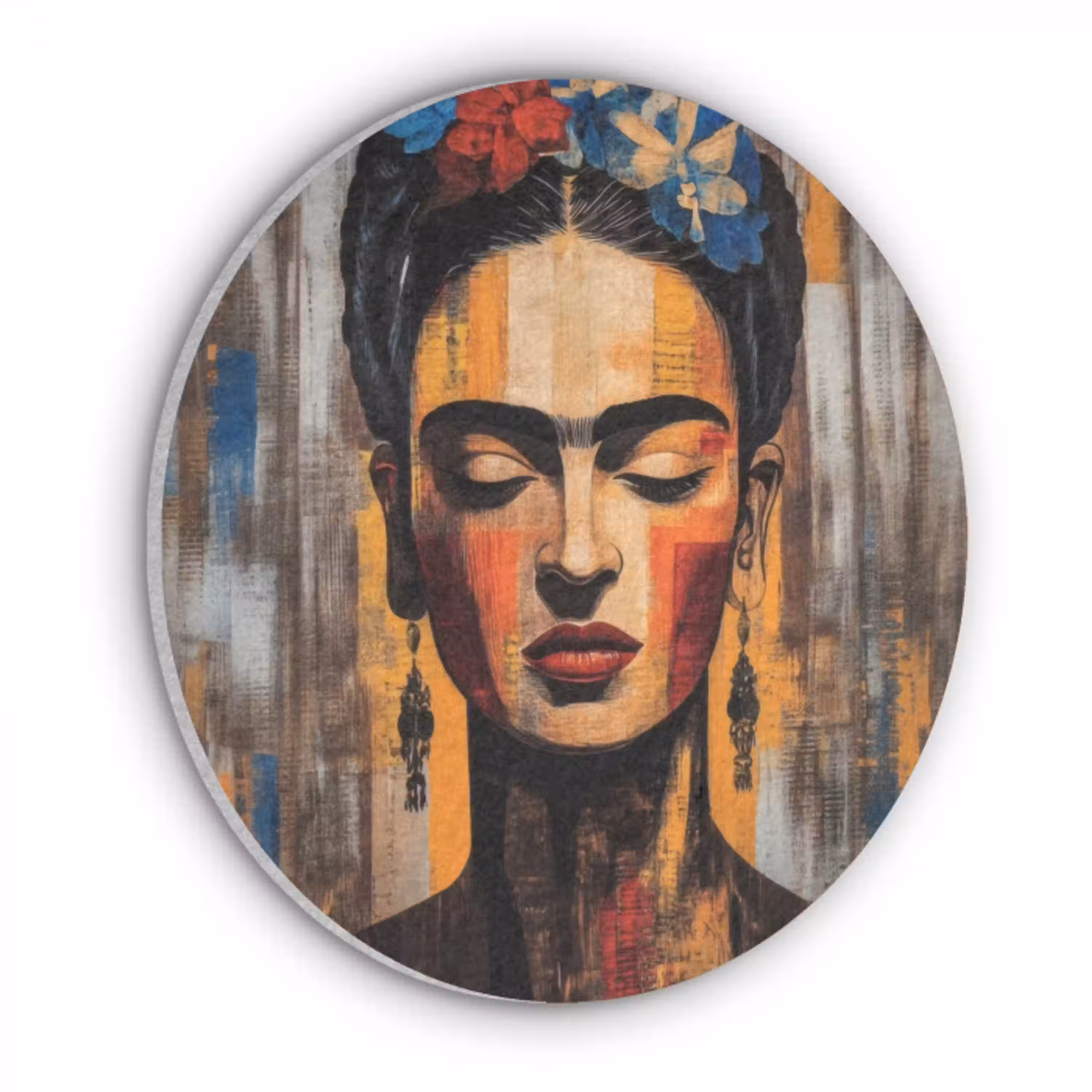 Portret - Vrouw - Bloemen Akoestische PET Vilt - Rond klein -3d