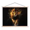 Leeuw - Zwart - Oranje - Verf textielposter latten blank klein -3d