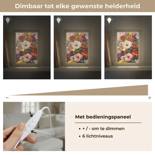 Vrolijk boeket - Dynamisch - Subtiele kleurspatten Light Box met kabel (Tafellamp) klein -USP_dimbaarNL