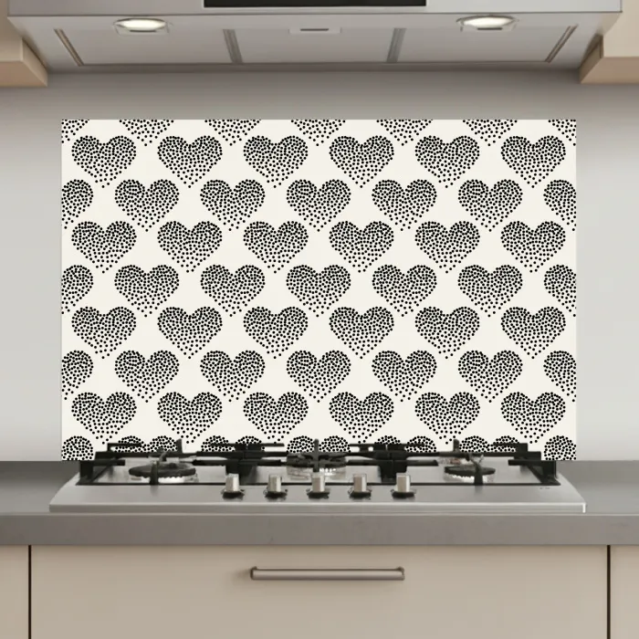 Polka - Stippen - Wit - Zwart keuken achterwand spatscherm klein 900 -3d_website