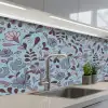 Patroon - Bloem - Grijs - Blauw keuken achterwand 2 middel 871 -3d_schuin
