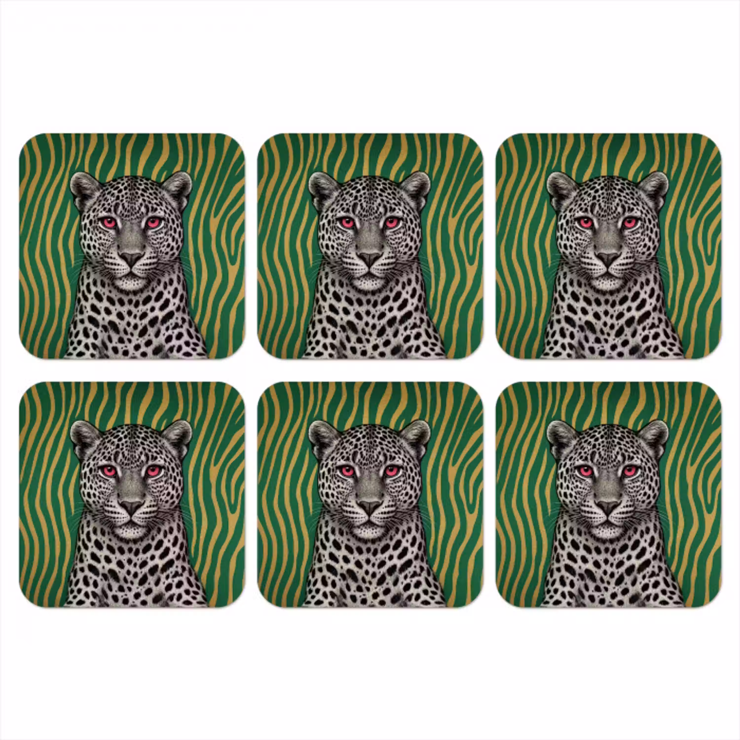 Panter - Zebrapatroon - Groen onderzetter kurk middel -3d