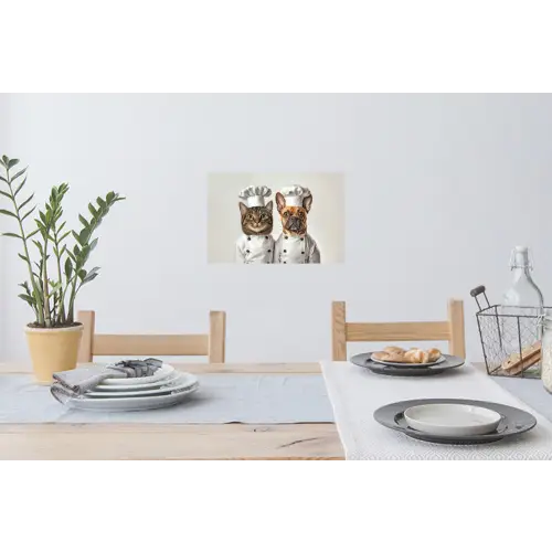Kat - Hond - Kokskleding Muursticker klein -eettafel