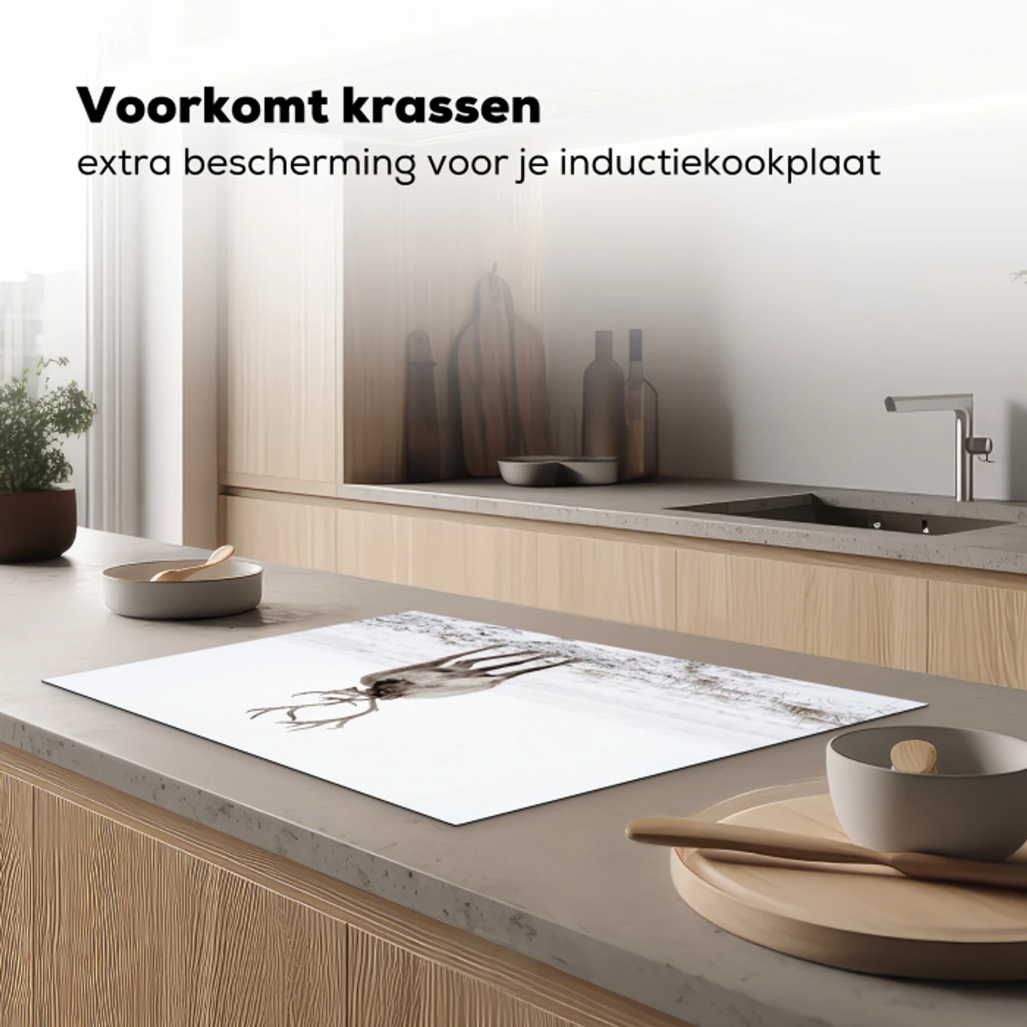 Rendier - Gewei - Sneeuw - Winter Inductie beschermer vinyl 3mm klein -sfeer1