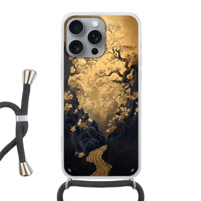 Telefoonhoesje met koord - Bloemen - Takken - Goud - Sierlijk