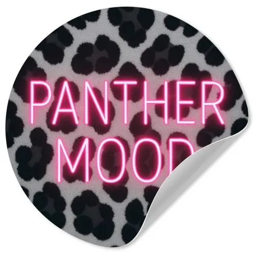 Panterprint - Zwart - Neonletters - Roze Wandcirkel behangsticker klein -3d