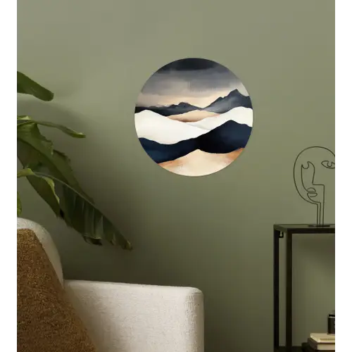 Bergen - Donkerblauw - Landschap Wandcirkel behangsticker klein -sfeer2