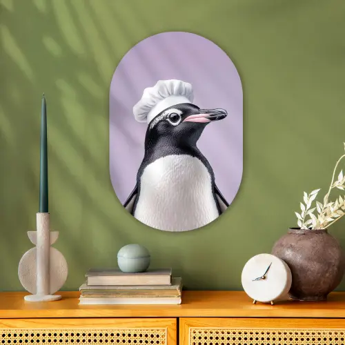 Pinguïn - Koksmuts - Lief - Paars Wandcirkel Ovaal Forex klein -sfeer2