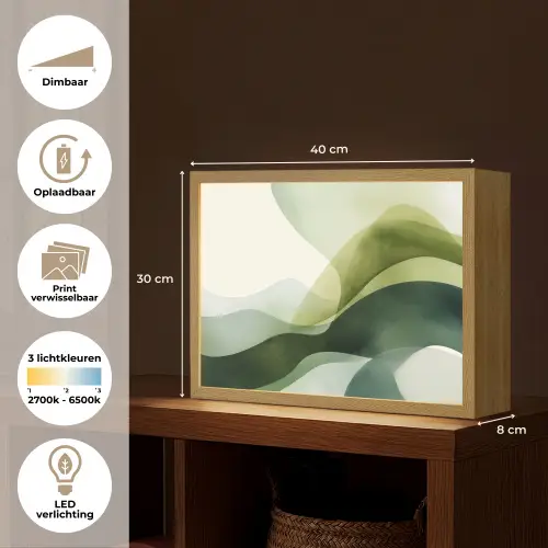 Golven - Abstract - Lichtgroen - Sierlijk Light Box met batterij (Wandlamp) middel -USP_websiteoverzichtNL