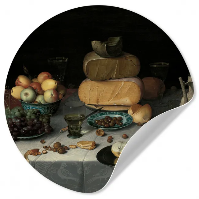 Stilleven met kazen - Schilderij van Floris Claesz. van Dijck Wandcirkel behangsticker klein -3d