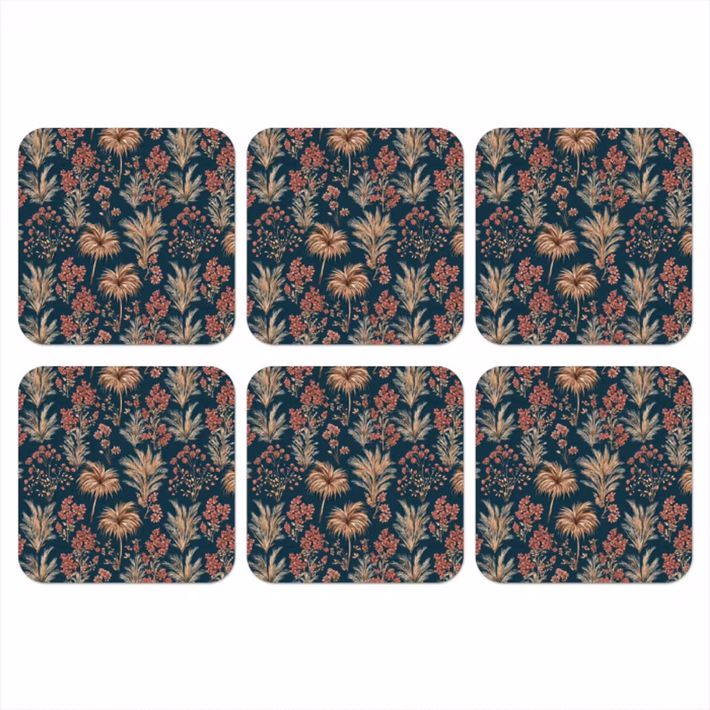 Botanisch - Patroon - Blauw onderzetter kurk middel 366 -3d