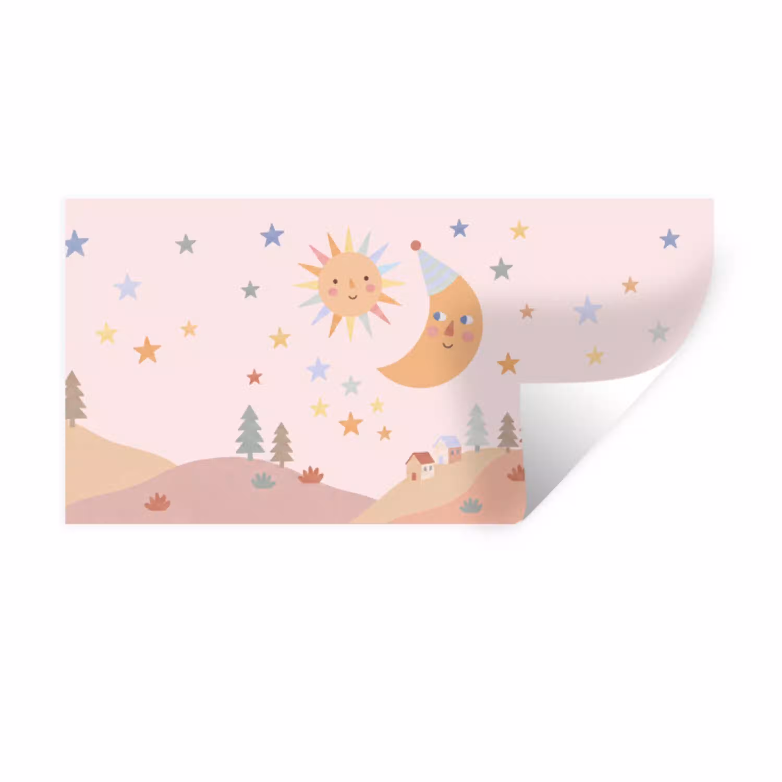 Zon - Maan - Sterren - Kinderkamer - Pastel Muursticker klein -3d