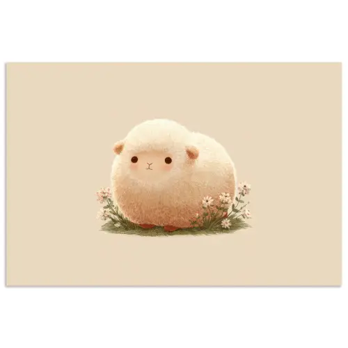 Schaap - Beige - Bloemen poster papier klein -3d