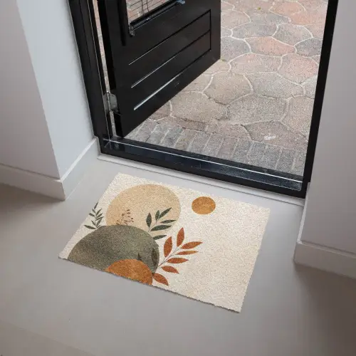 Vormen - Rond - Bladeren - Beige Deurmat klein -sfeer5
