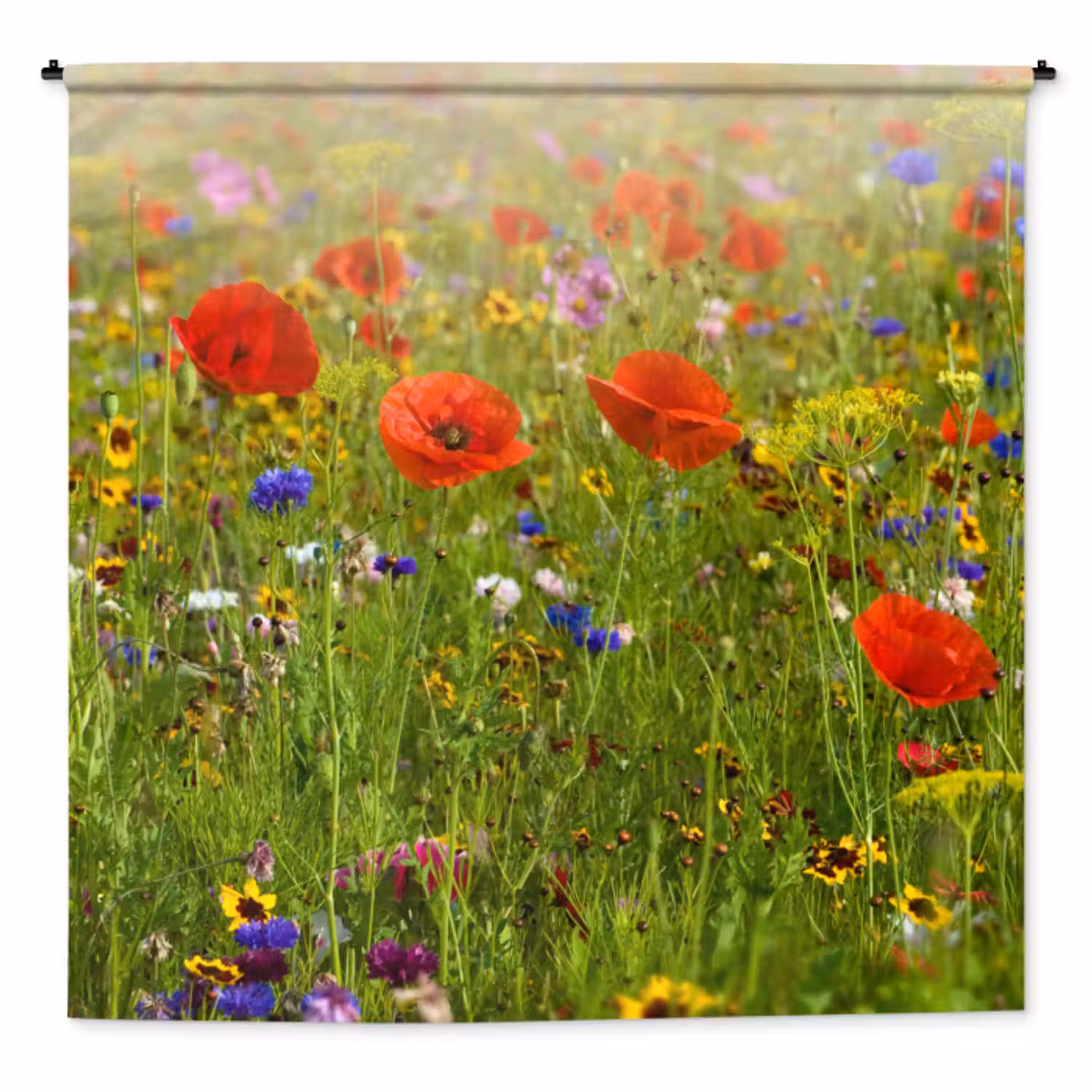 Wandteppich - Frühling - Blumen - Rot - Mohn - Gras - Grün