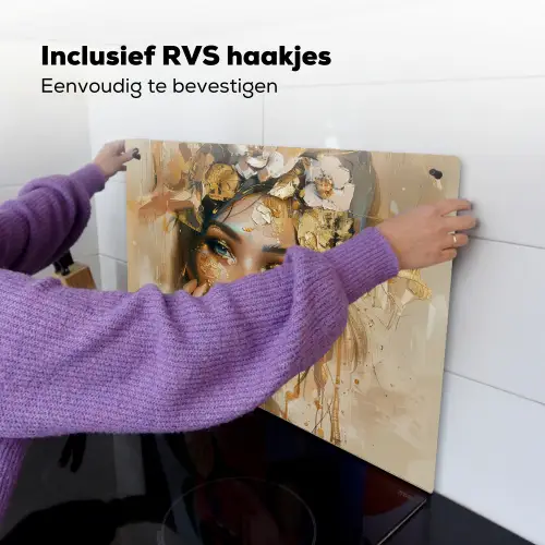 Vrouw - Bloemen  - Goud - Portret Inductie beschemer met haakjes klein -ky-ophangen-nl