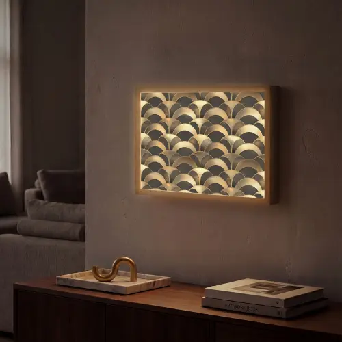 Schubben - Structuur - Goud Light Box met batterij (Wandlamp) middel 907 -sfeer1