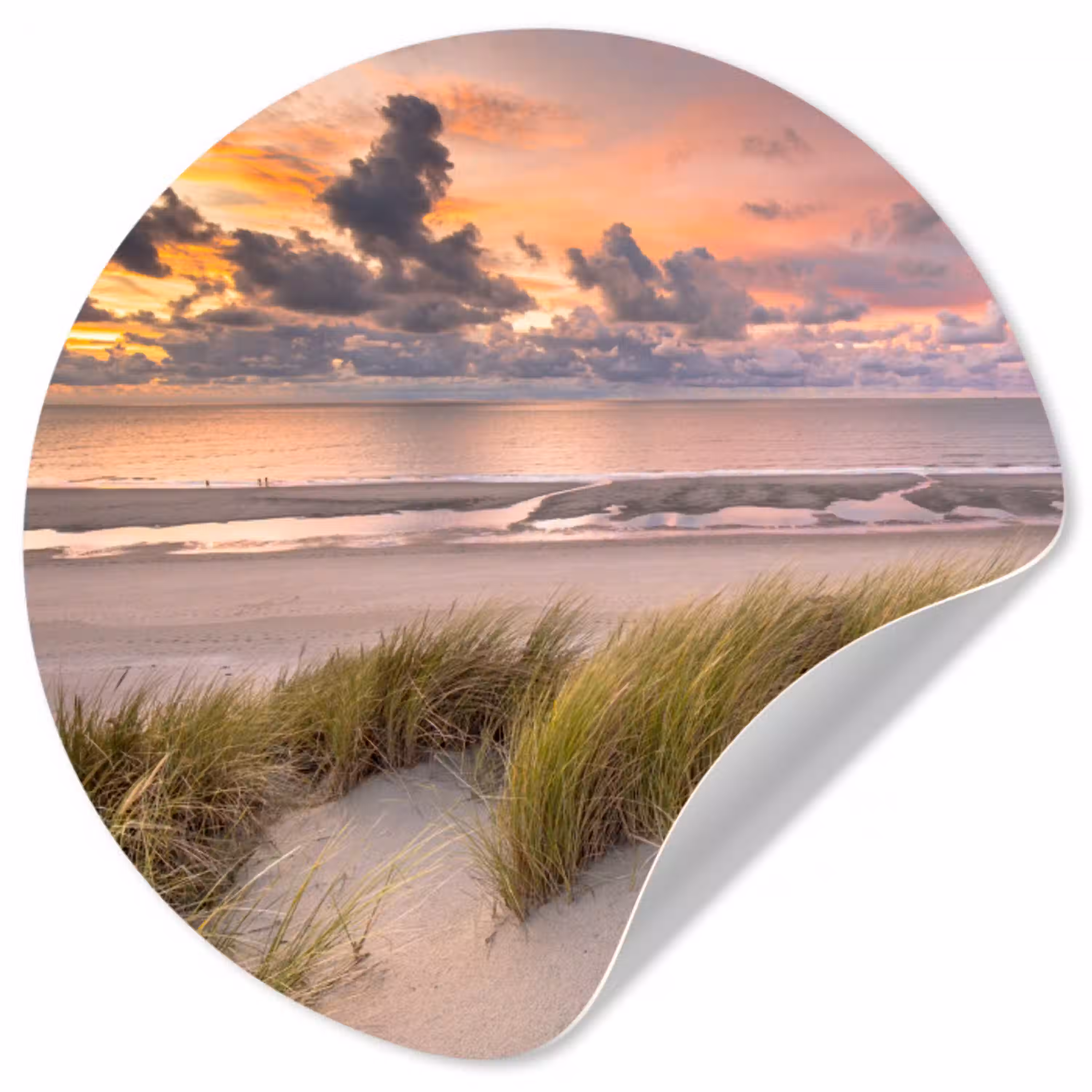 Zonsondergang - Duin - Strand - Planten - Zee Wandcirkel behangsticker klein -3d