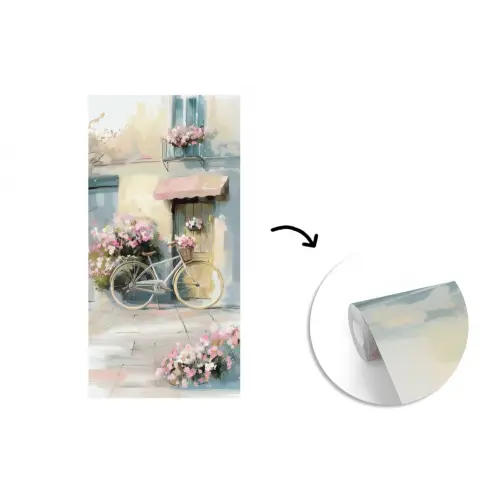 Fiets - Pastelkleuren - Bloemen fotobehang vinyl groot -3d